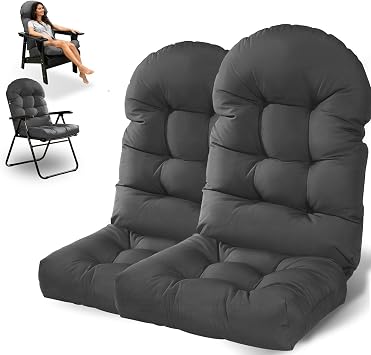 Tappio Rocking Chair Cushions Set of 2, High-Density Sponge Thicken Indoor/Outdoor Chair Cushions, Tufted Seat Pads with Elastic Webbing and Non-Slip Bottom for Indoor/Outoor Furniture, Dark Gray