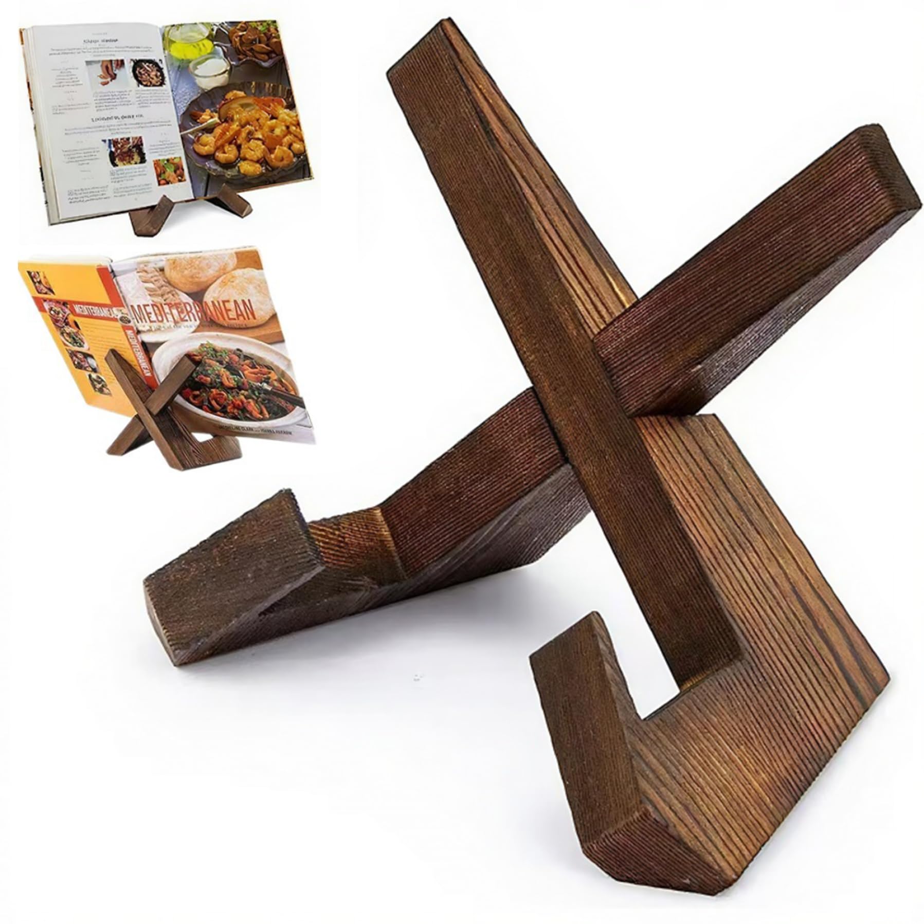 Soporte para libros de cocina de madera rústica atril ajustable para tabletas y recetas
