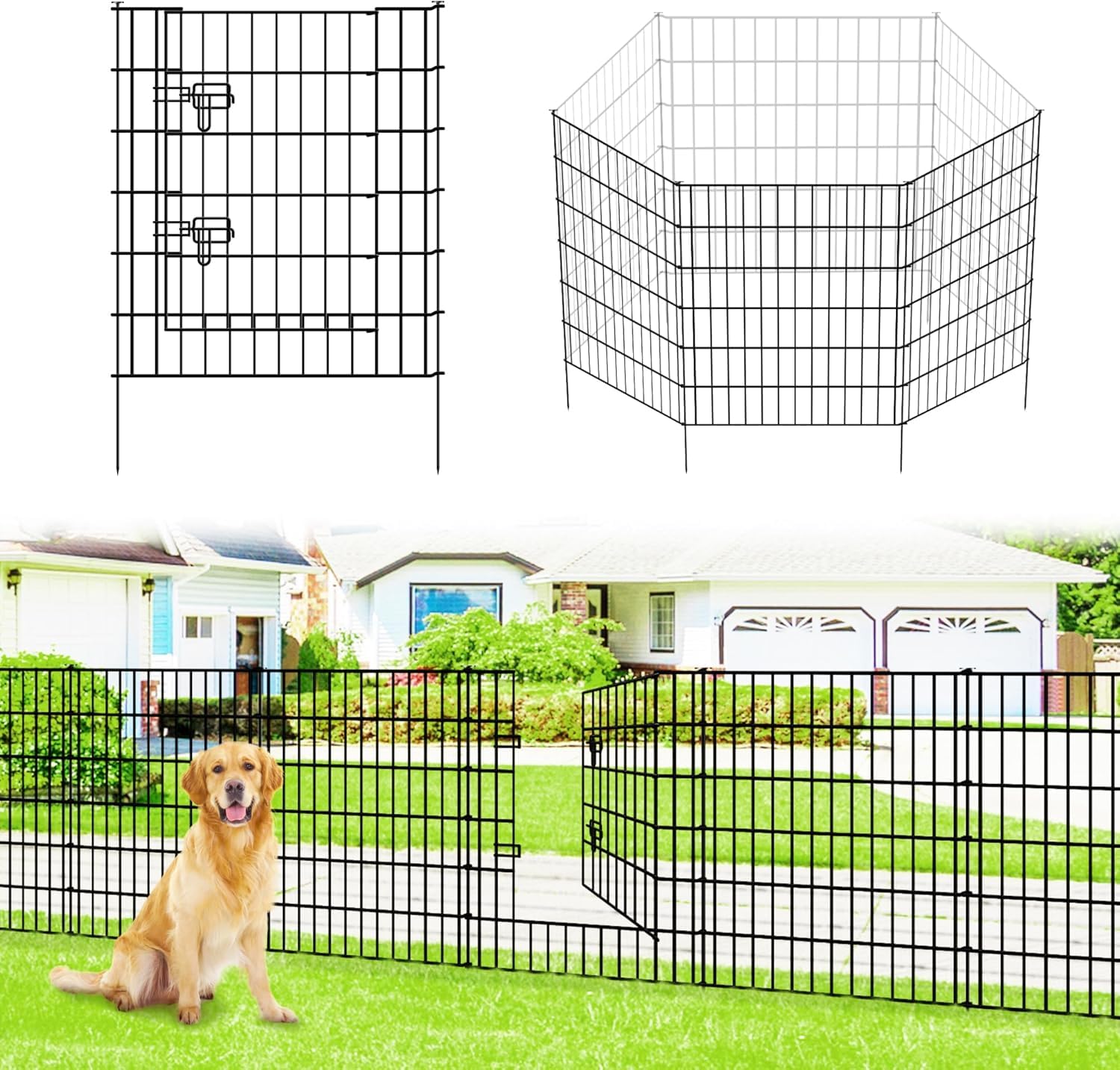 Thealyn Garden Fence 81cm High x 71cm Wide (4 Panels + 1 Gate, Total Length 3.5m) No Dig Fence Outdoor Rustproof Metal Pet Dog Animal Barrier Border for Yard Patio Flower Bed