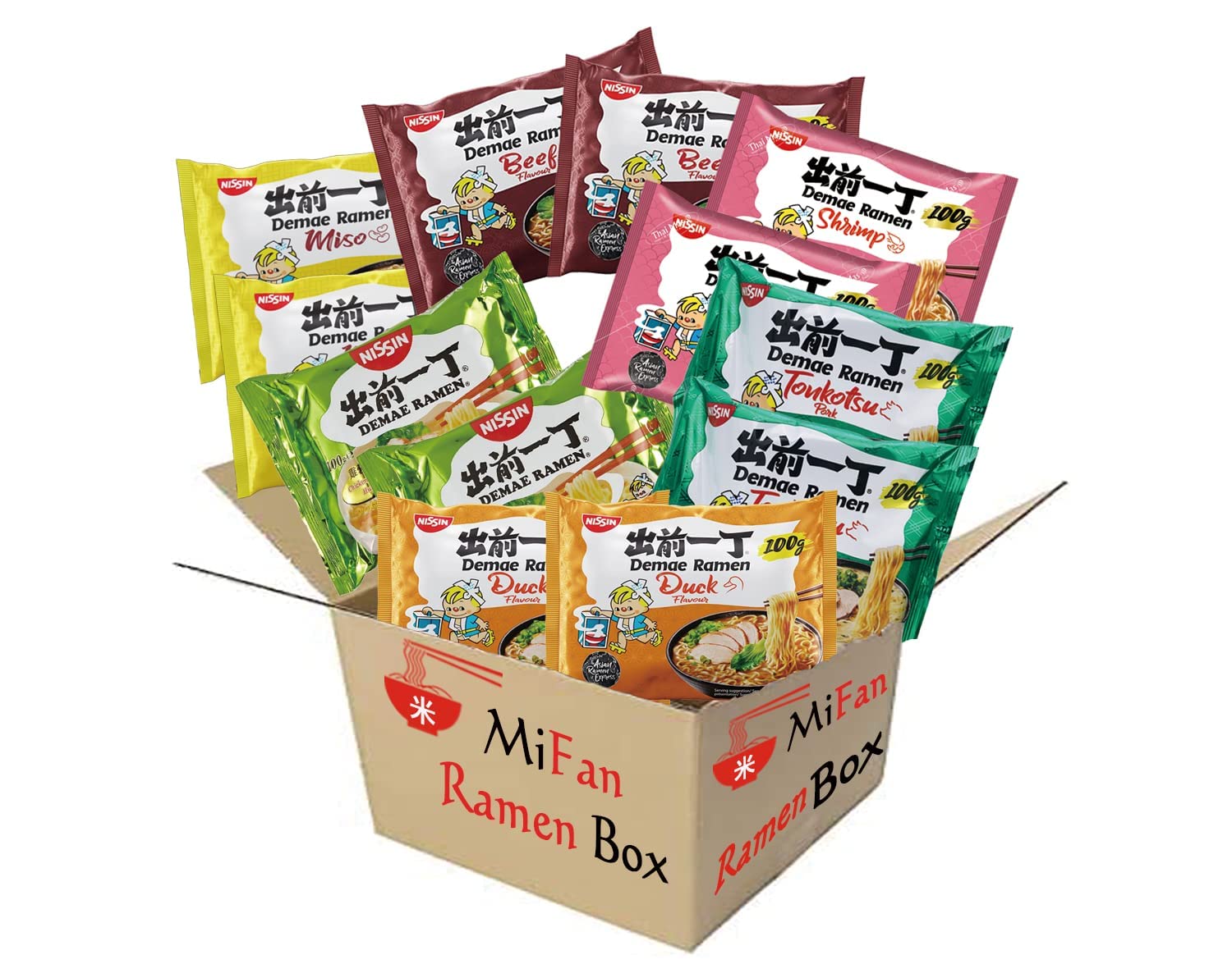 MiFan Ramen Box - Il Preferito Della Famiglia con 15 pz Deame Ramen Istantanei da Nissin per un'Esplosione di Sapori 5 Gusti Diversi