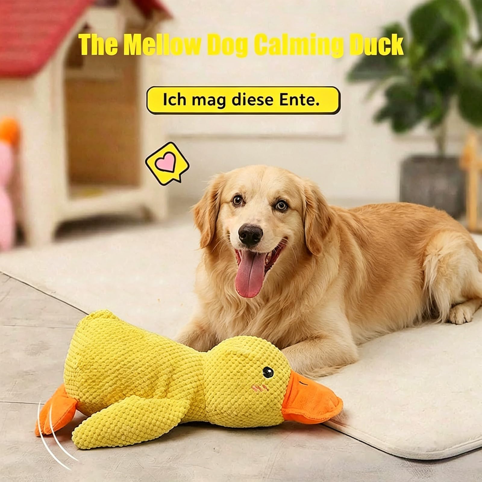 1 Stück Anti Stress Ente für Hunde, 32x28 cm Hundespielzeug Welpen, Anti Stress Ente, Unzerstörbares Kuscheltier für Hunde,Hundespielzeug Ente Gelb