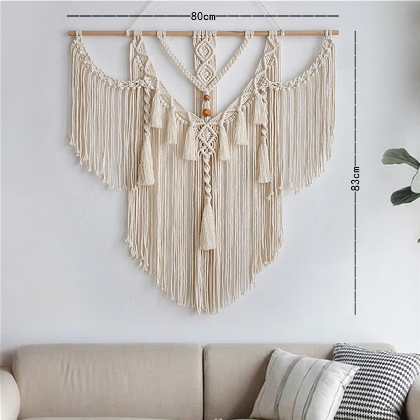 FonHNDG Großer Makramee-Wandbehang, Wandteppich mit Quasten, handgewebt, for Wohnzimmer, Schlafzimmer, Haus, Kunstdekor, Dekoration Für die Dekoration von Wänden(B Without stick)