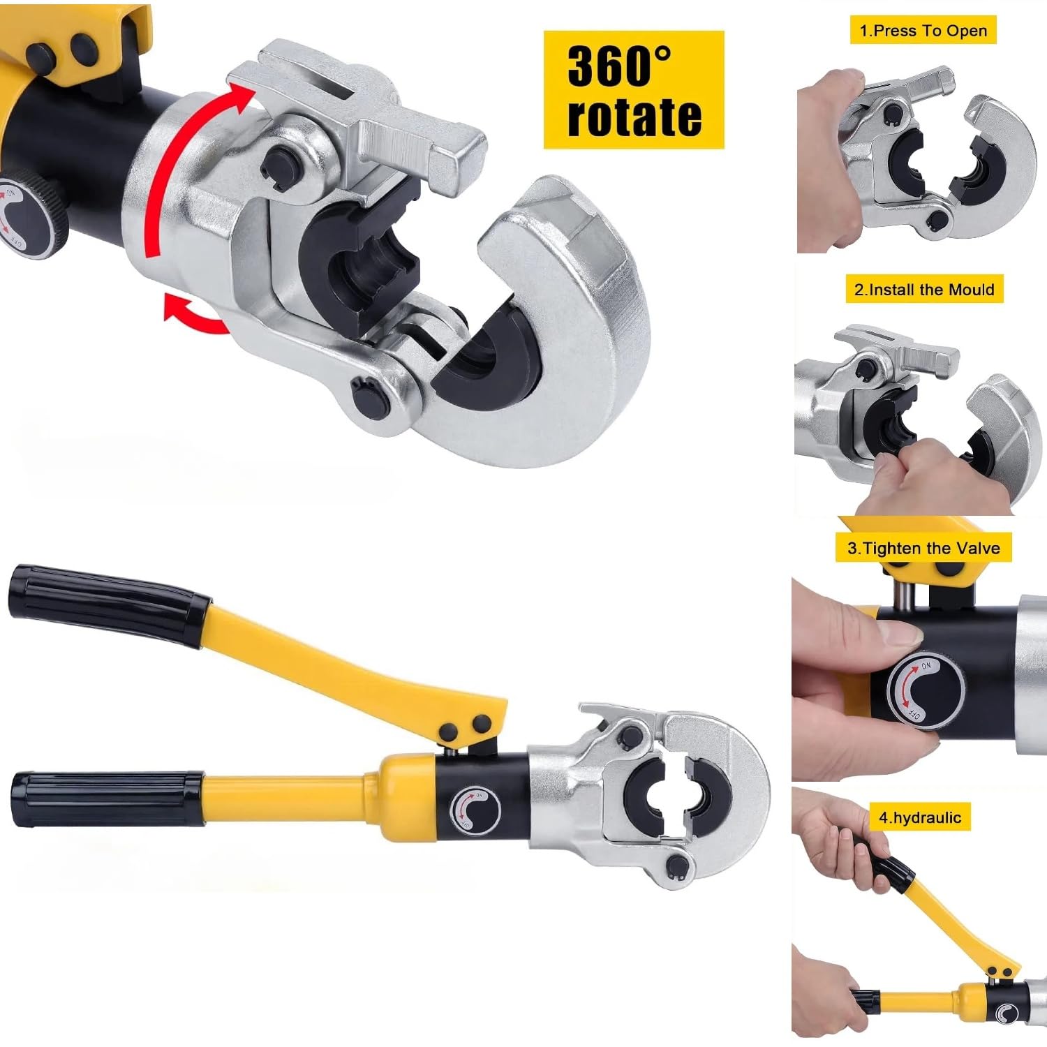8T Utensili di crimpatura idraulici per tubi Pinza Idraulica Crimpare Set di Strumenti di Crimpatura Pinza a Pressione Idraulica per tubi in alluminio-plastica con Matrici