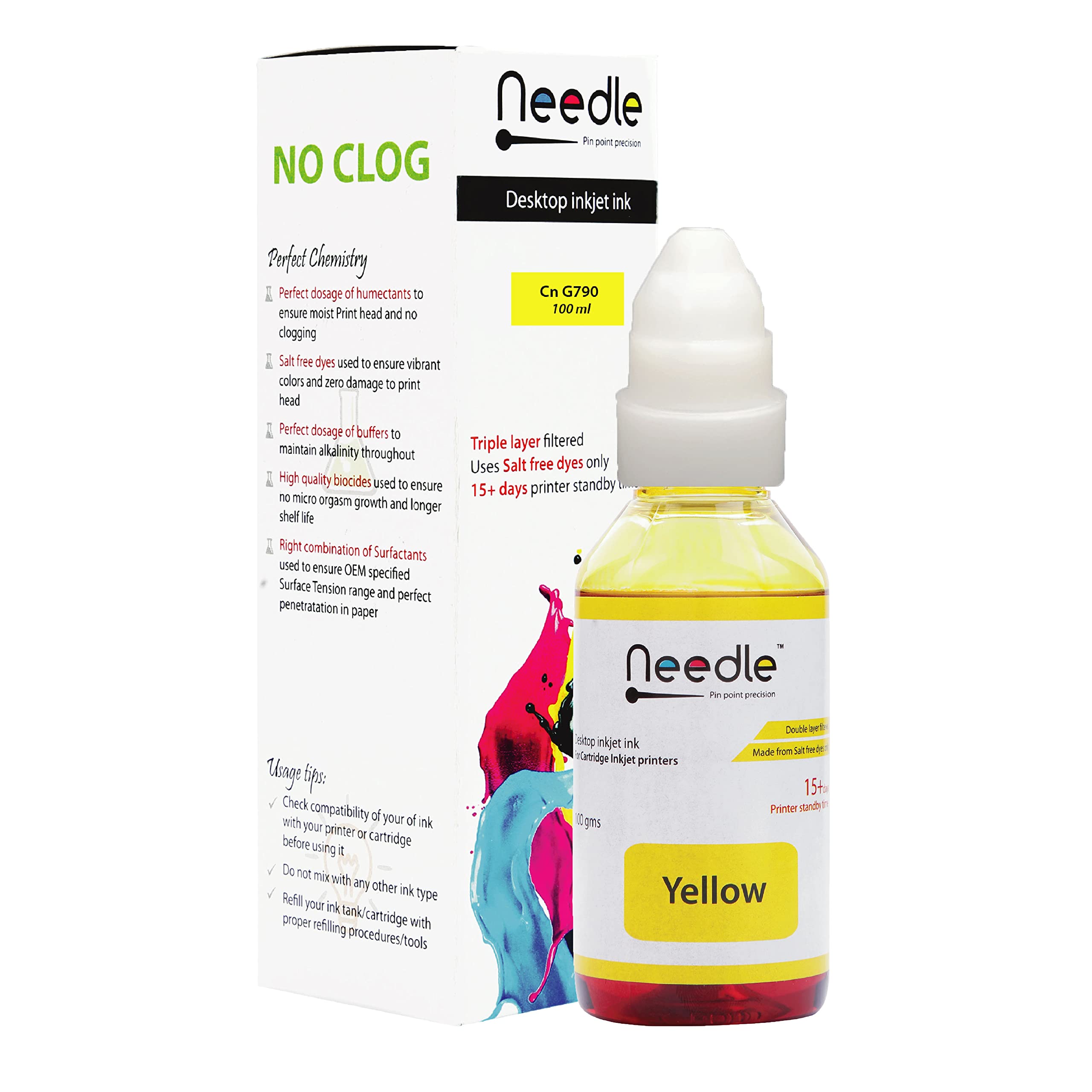 Needle High Yield GI790 / GI 790 Inkjet Ink Tank Refill Compatible for Canon G1000, G1010, G2000, G2010, G3000, G3010, G4000, G4010 CISS Ink Tank Printers (100 ml, Yellow)