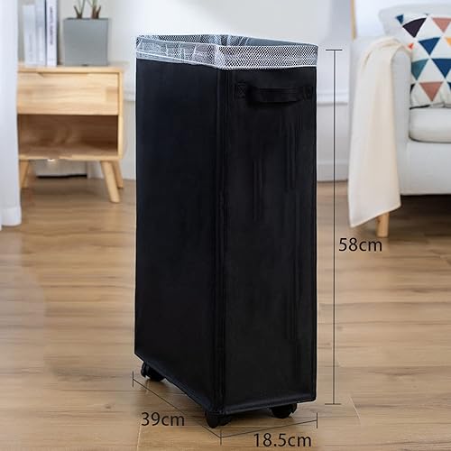 Miniatura 6 de Cesta de lavandería delgada con ruedas, cesta de ropa sucia delgada con ruedas, cesta de ropa sucia delgada con asas, cesta de almacenamiento de