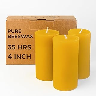 CANDWAX Pure Beeswax Pillar Candles 1.8x4 inch Set of 3-34.5 Hours Burning Handmade Yellow Candles - Smokeless Pure Bees Wax Candle Home Décor