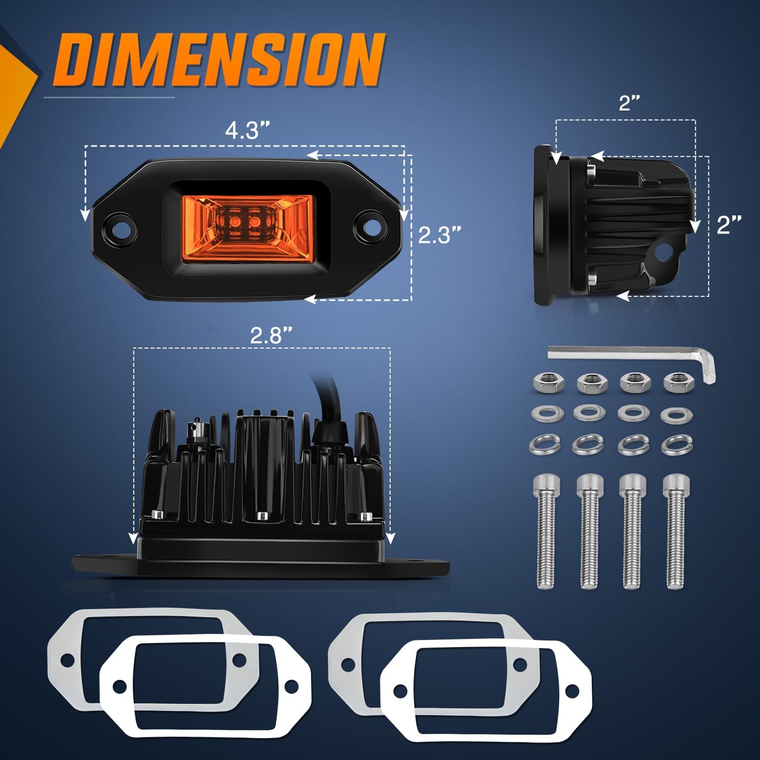 Nilight 2 PCS 20W Flush Mount Amber LED Pods Flood Beam Work Offroad Driving Fog Reverse Backup Lights for Bumper Truck ATV UTV SUV Boat