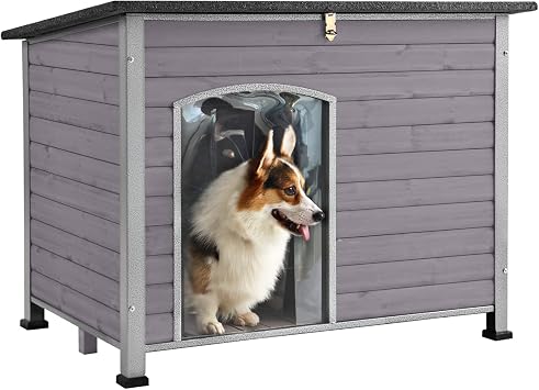 Dog House for Small to Large Sized Dogs, Indoor Outdoor Doghouse Puppy Shelter with Elevated Floor, Durable Waterproof Dog Kennel, Dog Home with Iron Frame - Anti Bite