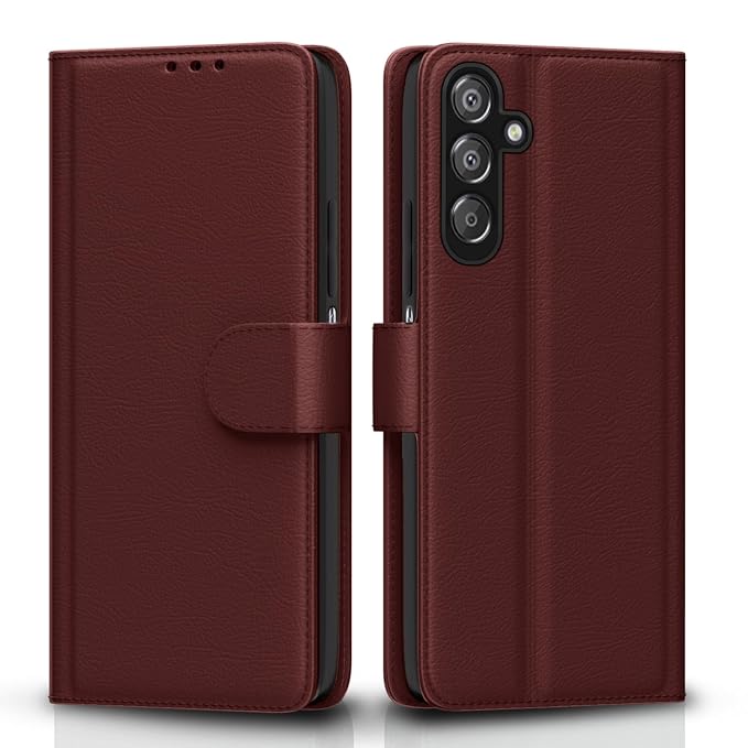 Pikkme Flip Cover Leather Finish Inside TPU with Card Pockets Wallet Stand and Shock Proof Complete Protection Flip Case for Samsung Galaxy M35 5G (Brown)