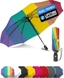 Rain-Mate Windproof Compact Umbrellas for Rain - Strong Reinforced Fiberglass Rib Design & Auto Open & Close - Portable Folding Travel Umbrella - Lightweight & Packable for Women & Men, Easy Collapse