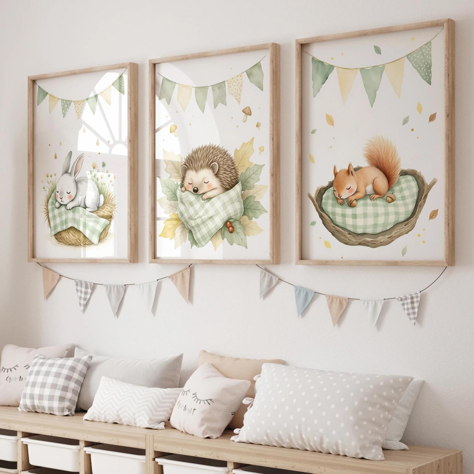 Baibexing Cartoon Rabbit, Hedgehog, Squirrel Wall Art Print Canvas Painting Poster Picture For Living Room,Bedroom Home Decor 40X60Cmx3Pcs Unframed