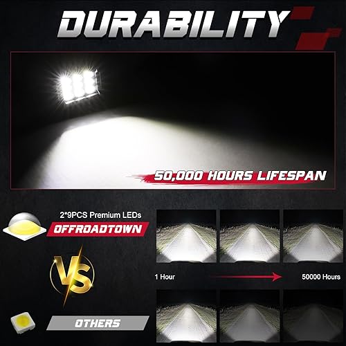 Miniatura 4 de OFFROADTOWN Cápsulas LED 2 piezas 4 pulgadas Barra de luz de 54 W con fila triple, focos cúbicos, luz de trabajo 5400 lm, impermeable, luces