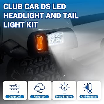 Club Car DS Led Headlight and Tail Light Kit 12 Volt for 1993-up Golf Cart Modified Assembly 101988001 101988002