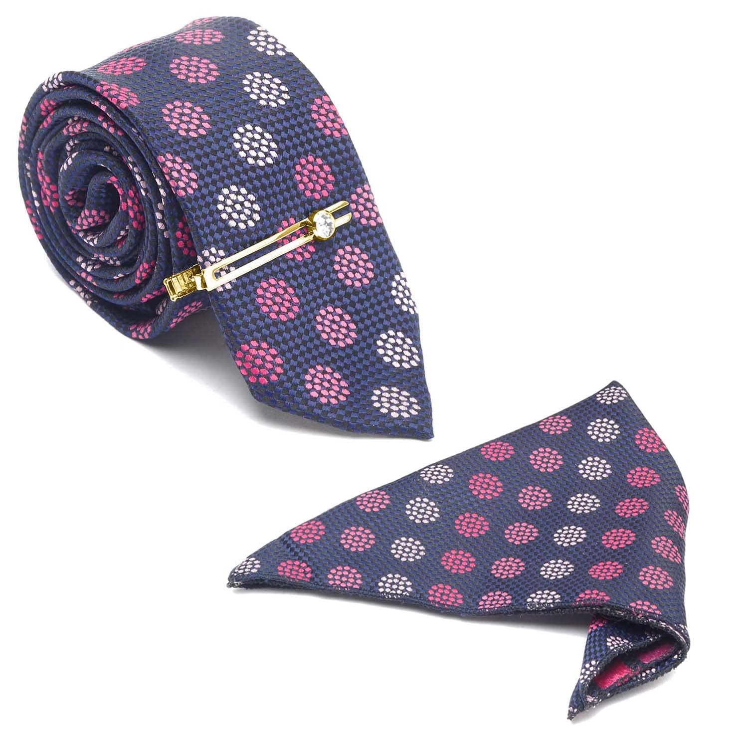 louis stitch Mens Dotted Multicolor Italian Style Silk Suit Necktie with Gold Tie Pin (Czech)-picture-33