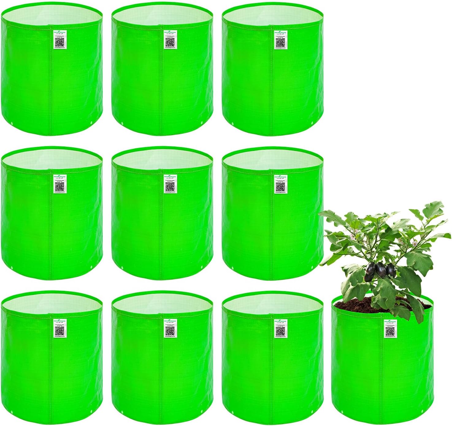 Anandi Green's Premium HDPE Uv Protected 260 GSM Round Shaped Green Colour Plants Grow Bags Suitable for Terrace and Vegetable Gardening Size 12x12 Inch Pack of 10
