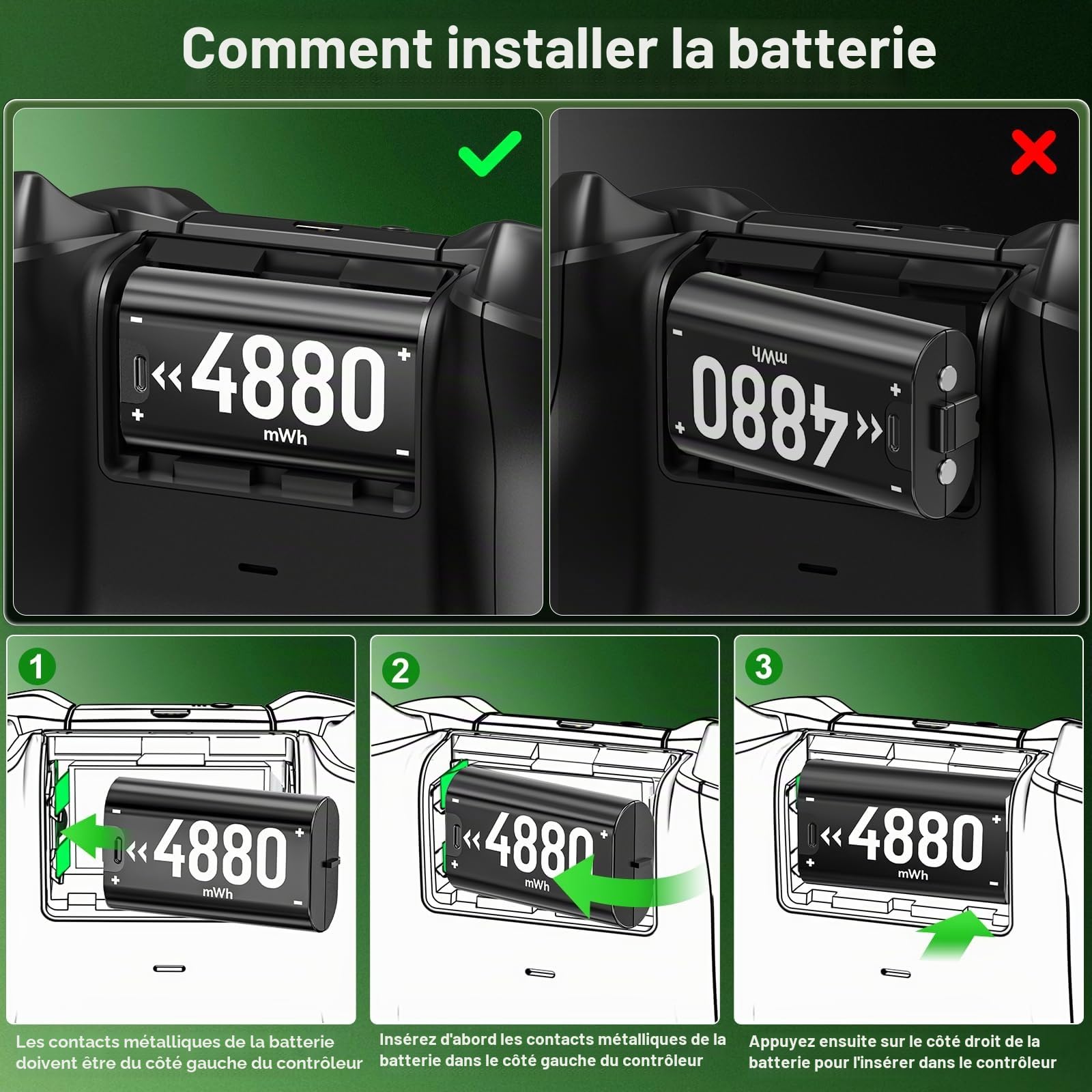 Batterie de Manette Xbox pour Manette X-Box Series X/S/One Elite, 4 * 4880mWh Batterie Rechargeable Xbox, Batteries Rechargeables avec Station de Charge pour X-Box Series X/S/One Elite