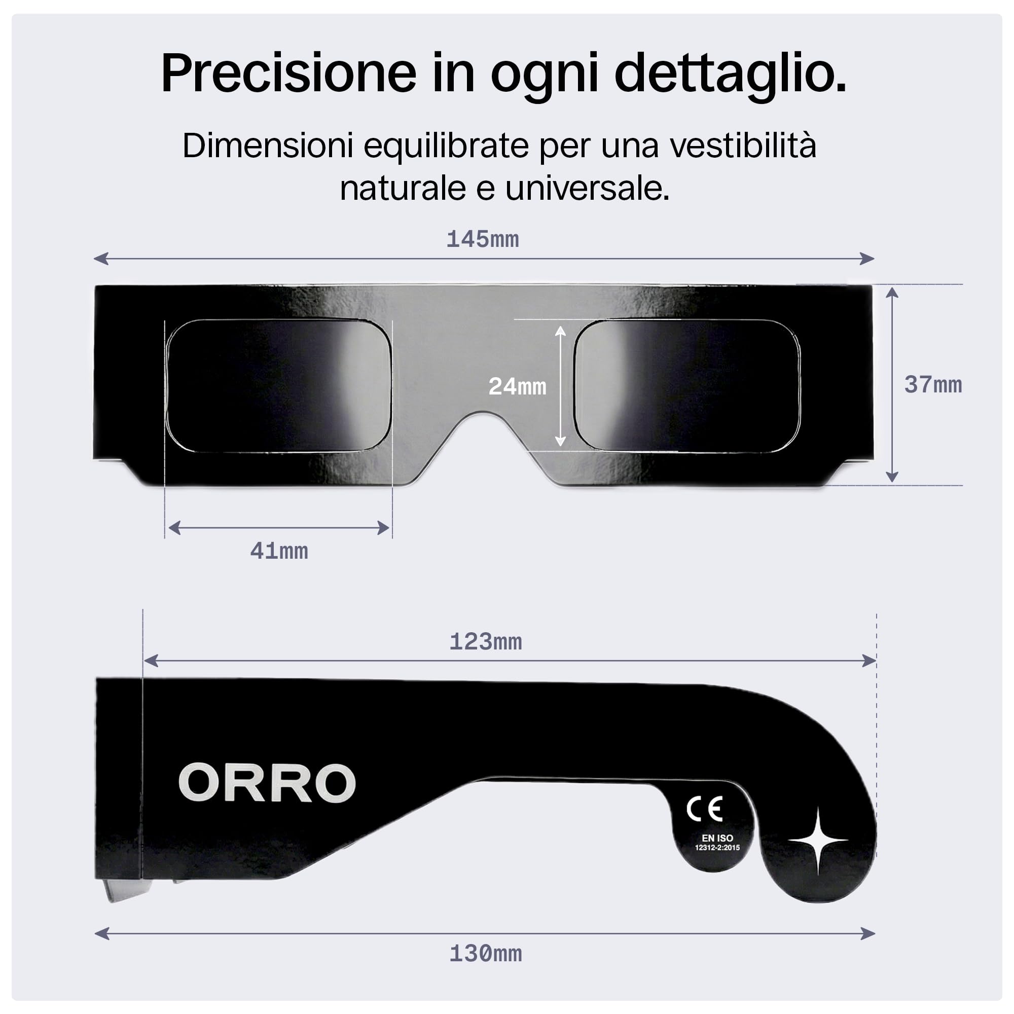 ORRO Classic Occhiali Eclissi Solare 2 Pezzi, Neri, per il 12 Agosto 2026, Protezione Oculare Certificata, EN ISO 12312-2:2015 Testati, Marchio CE per Osservazione Solare Sicura