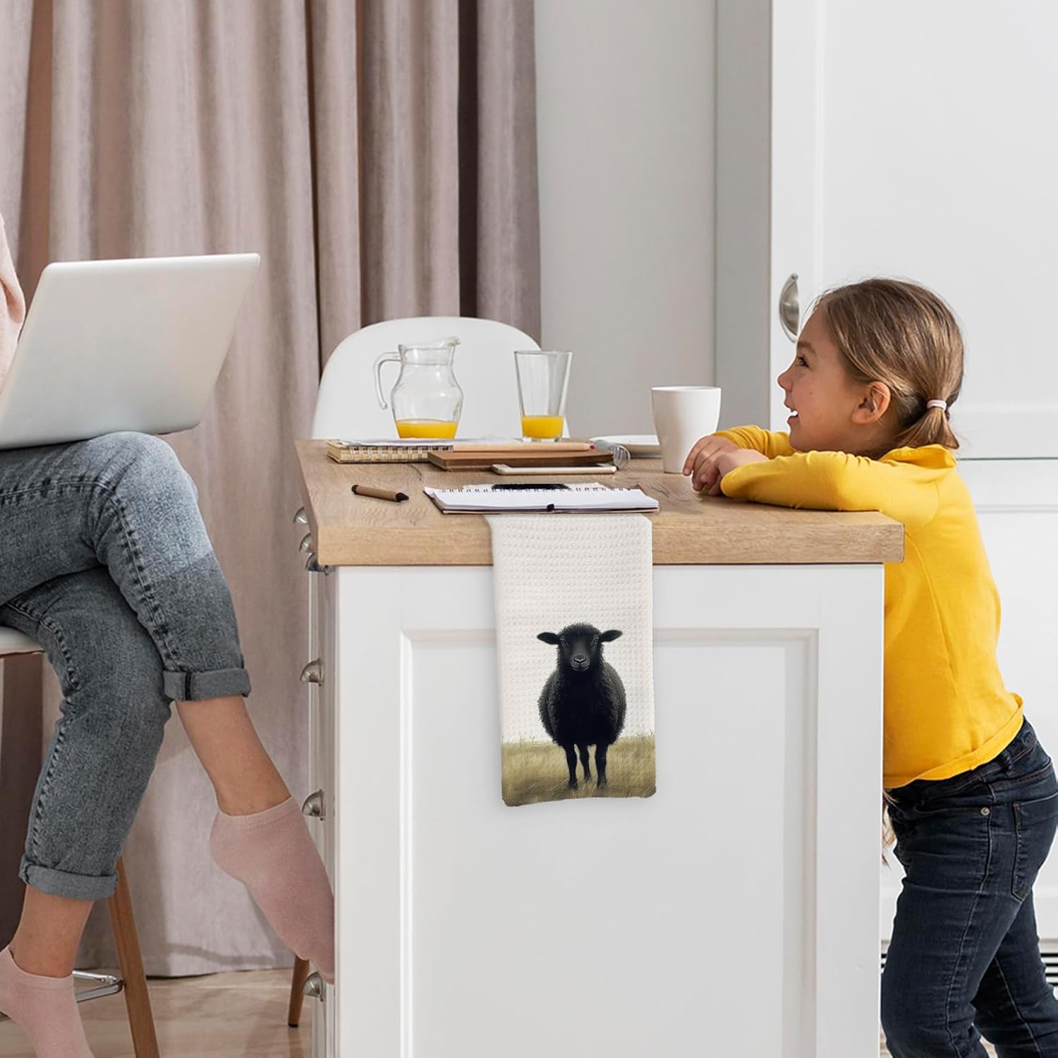 Black Sheep Farmhouse Kitchen Towels, Sheep Gifts Dish Towels, Vintage Rustic Farm Animal Dish Towels Decorative Hand Tea Towel for Bathroom Kitchen, Gifts for Animal Lovers, 16x24 Inches - Image 4