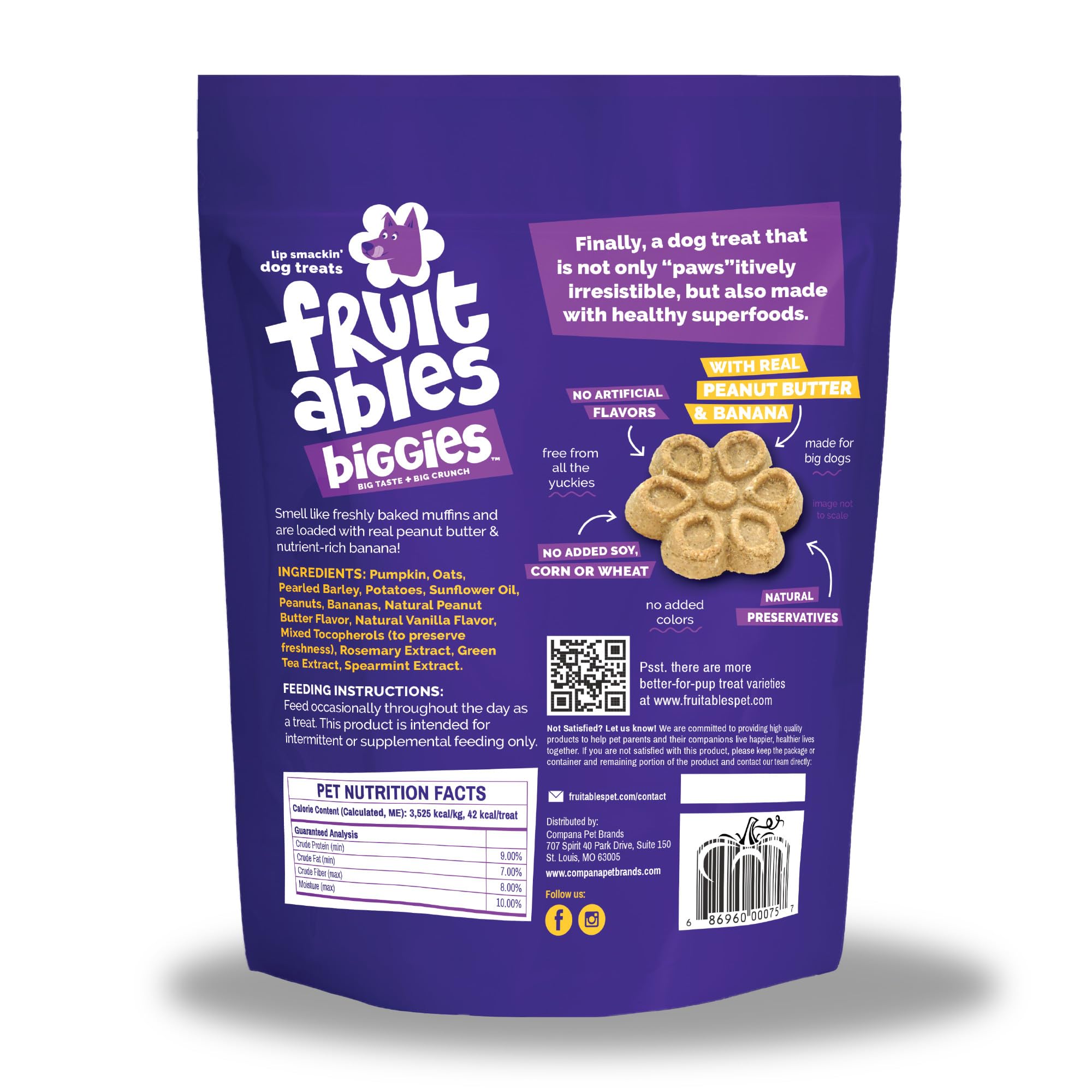 Fruitables Biscotti Per Cani | Biscotti Croccanti Per Cani A Base Di Zucca | Dolcetti Per Cani Sani Pieni Di | Senza Grano, Mais E | Burro Di Arachidi & Banana - 450 g