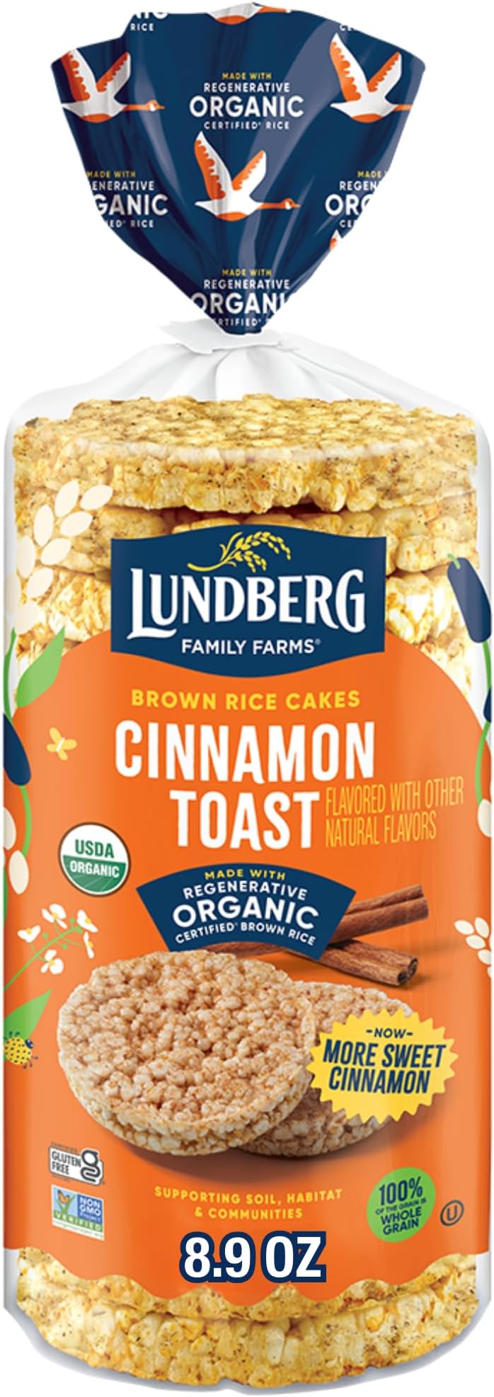 Lundberg Organic Whole Grain Rice Cakes Cinnamon Toast, 9.5 Oz