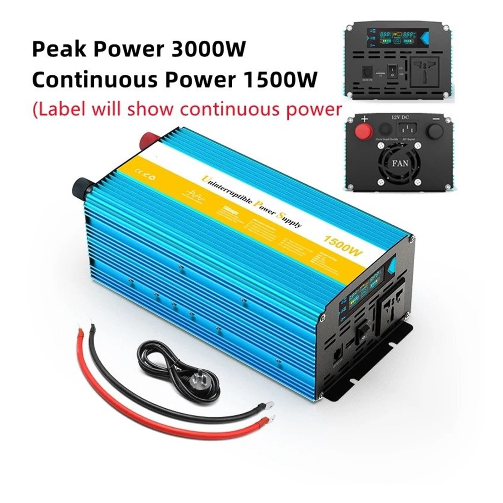Inversor Corriente para Coche UPS 3000W 4000W 6000W 8000W CC 12V 24V A CA 220V Transformador Onda Sinusoidal Pura Batería Respaldo Portátil(220V(60HZ),1500W 3000W)