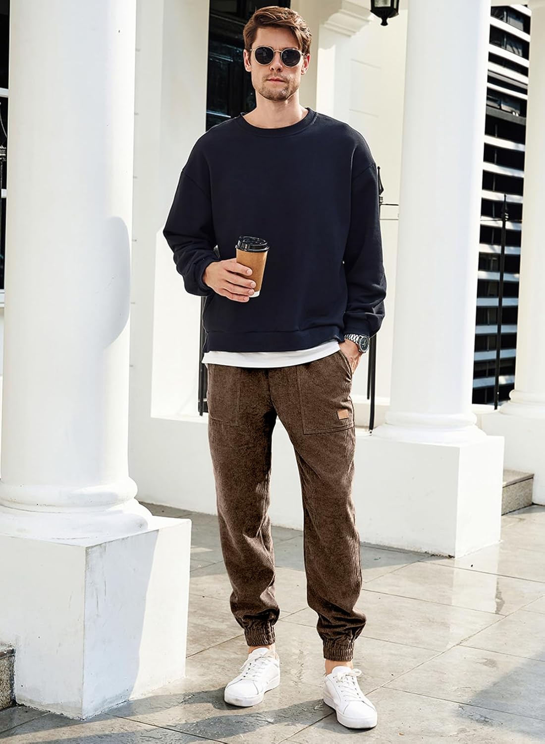 JMIERR Mens Corduroy Joggers Pants Casual Cargo Pants Drawstring Elastic Waist Baggy Tapered Sweatpants with Pockets - Image 3