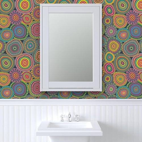 Miniatura 9 de Peel & Stick Wallpaper 6ft x 2ft - Grannys Patchwork Quilt Mandala Colorful Circle Retro Hippie Custom Removable Wallpaper by Spoonflower