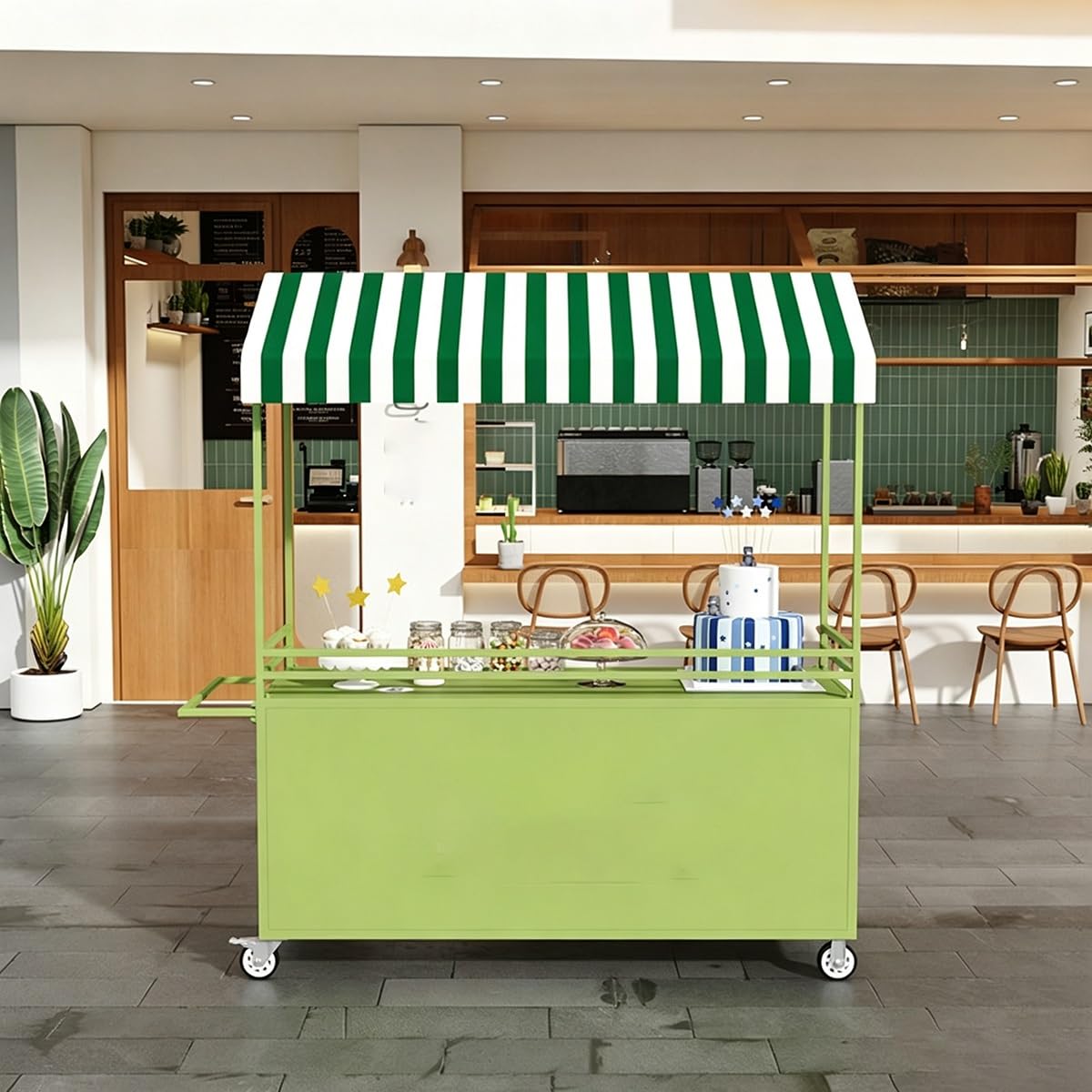 Carrito Ambulante para Comida con Toldo y Ruedas Giratorias, Puesto Móvil | Carro Comercial Puesto de Venta con Ruedas y Amplia Superficie de Trabajo para Mercados y Eventos(Orange,100cm)