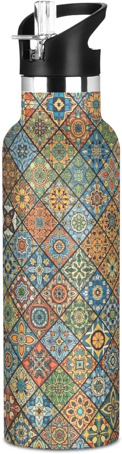 Kids Water Bottle with Straw for School 20 Oz Water Bottle Insulated for Boys Girls, BPA-Free, Vintage Plaids