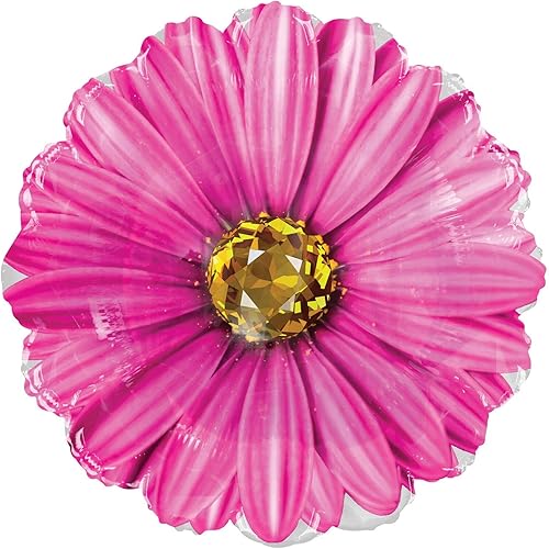 Globo de papel de aluminio de helio con estampado de margaritas de diamantes de imitación de color rosa intenso de 18 pulgadas