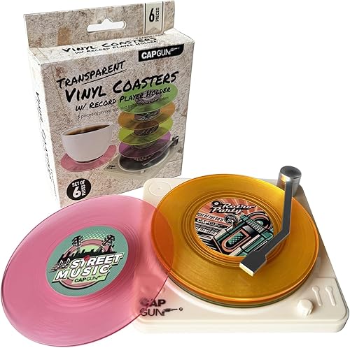 Divertidos posavasos de disco de vinilo retro con reproductor, 6 piezas novedosos de discos de vinilo para bebidas, bares, fiestas, regalos de