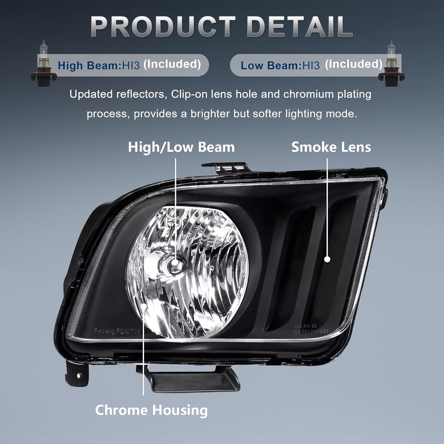 Headlights Assembly Compatible for 2005-2009 Ford Mustang w/Black Housing Clear Lens Bulbs Included Driver and Passenger Side