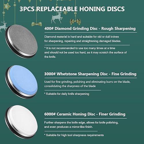Miniatura 7 de DOWOX Afilador de cuchillos rodantes con 3 discos de afilado reemplazables, kit de herramientas de afilador de cuchillos con ángulo fijo de afilado