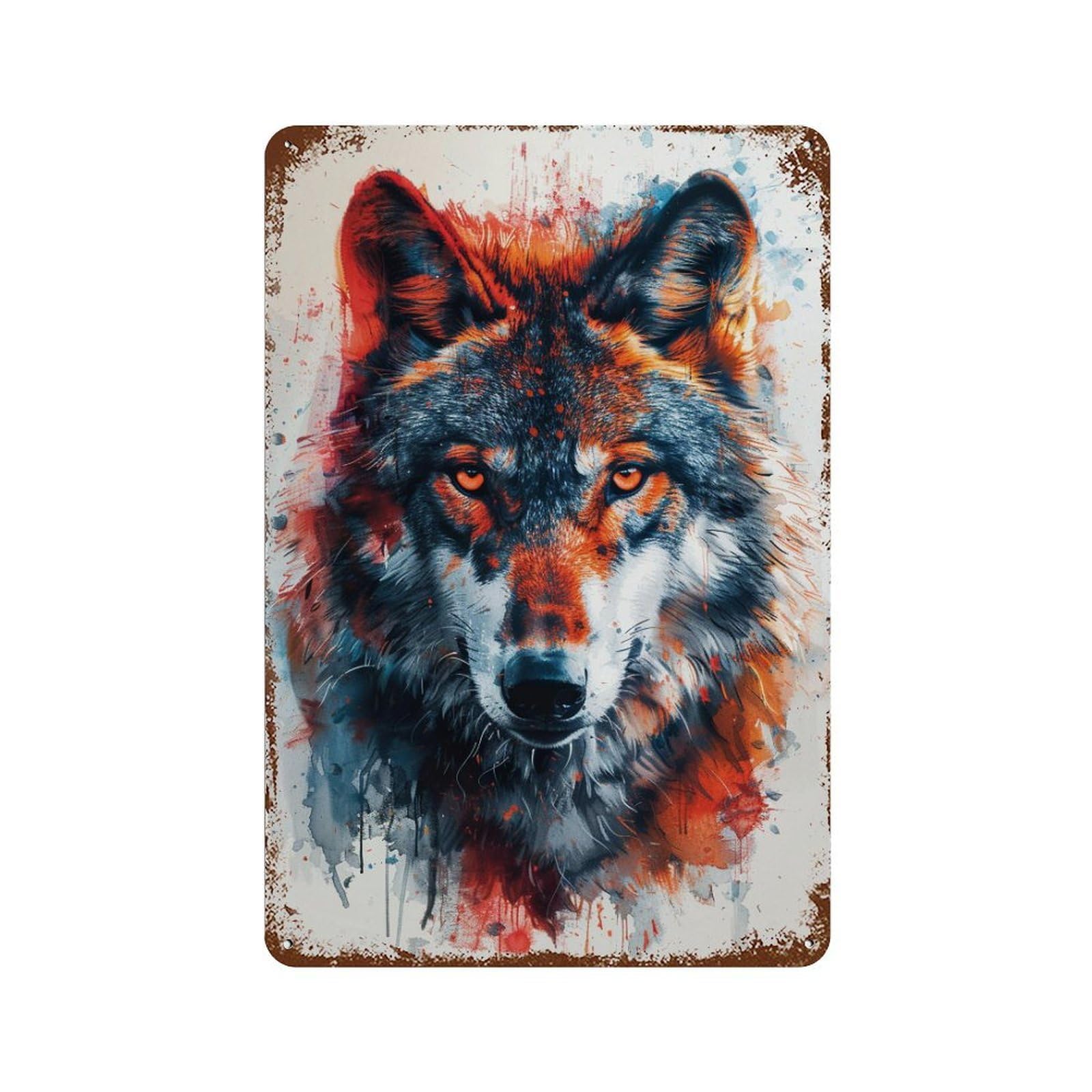 Wild Wolf Art Print 11.8"x7.9" Distressed Metal Wall Sign, Retro Wall Decor for Garage, Bar And Workshop Decor