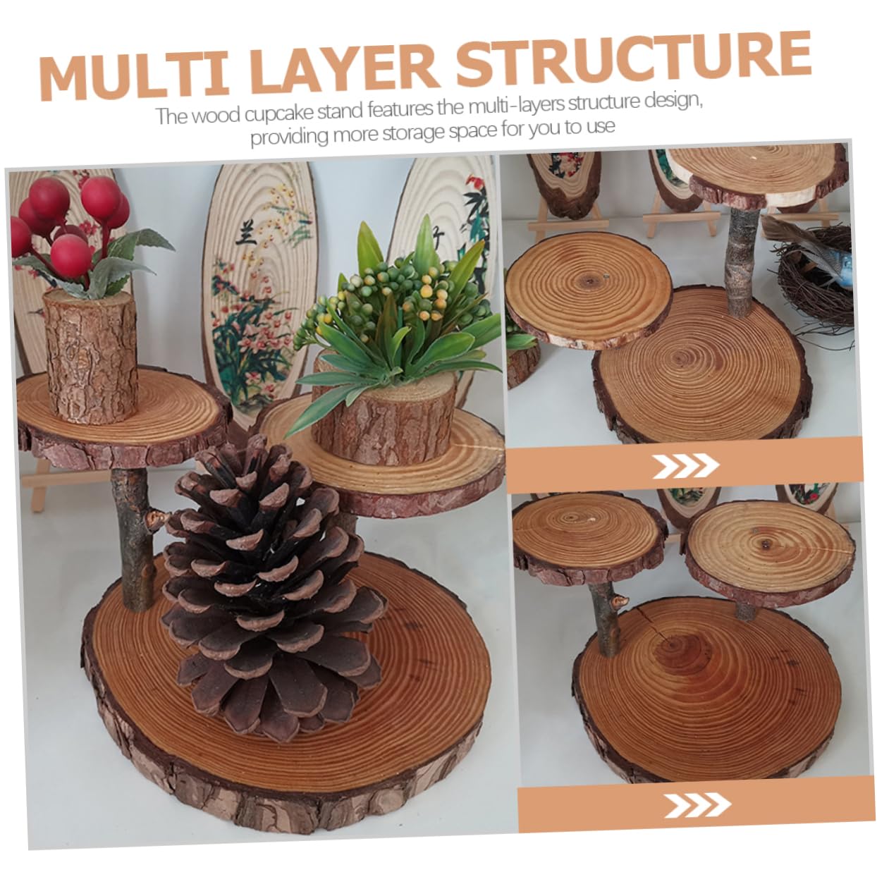 Mikinona Soporte para Tartas de Madera Rústica de Varios Niveles Soportes Escalonados para Tartas para Decoración de Bodas Bandeja para Postres Soporte para Exhibición de Magdalenas