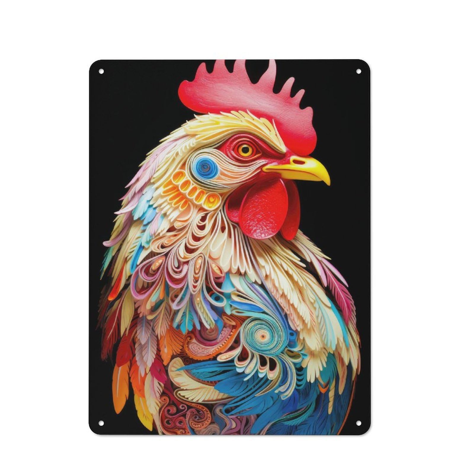 Junmoney Fractal Chicken 01 40X30cm Retro Tin Sign With For Living Room Or Hallway, A Decorative Metal Sign For Living Rooms And Hallways
