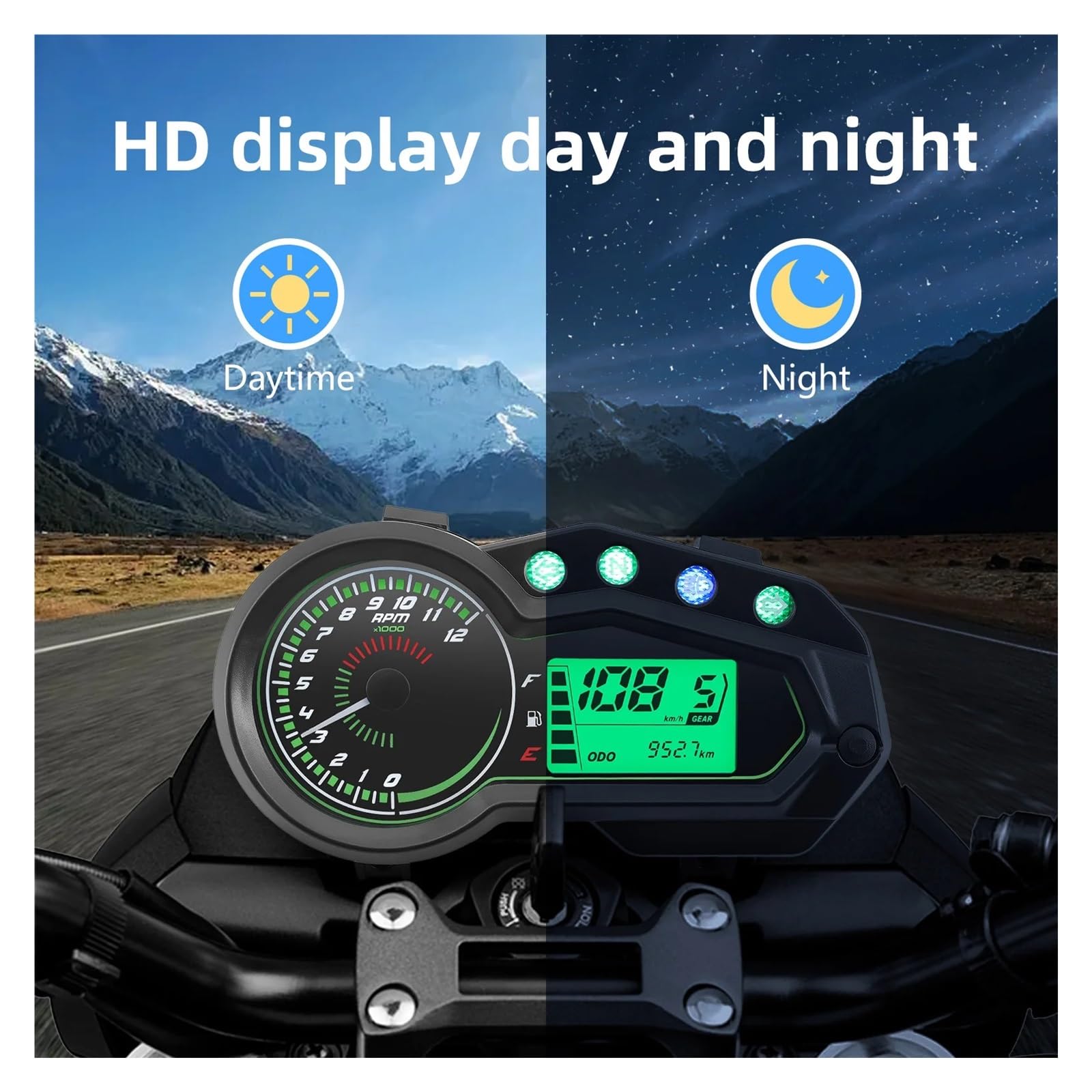 Velocímetro Digital para motocicleta medidor 12000 RPM | Tacómetro universal para motocicleta medidor 12000 RPM, velocímetro indicador marcha del vehículo, odómetro de viaje,