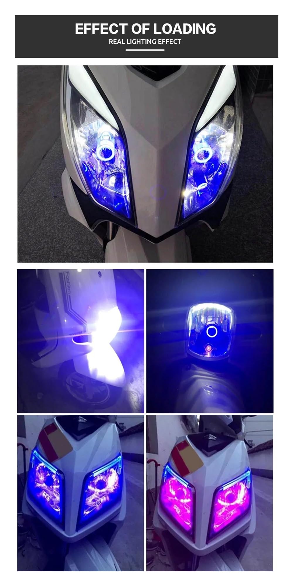 DRL Blanc Clignotant Bleu/Rouge Angel Eye H4 LED Moto Phare Ba20d HS1 H6 Scooter Moto Phare Ampoule DRL Accessoires DC 12-80V (Color : Blue-H4)