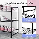Ekisemio 3-Tier Long Metal Shoe Rack, Wide Stackable Shoe Organizer for Closet & Entryway, with Sturdy Wire Grid Storage Shelf for Bedroom, Black