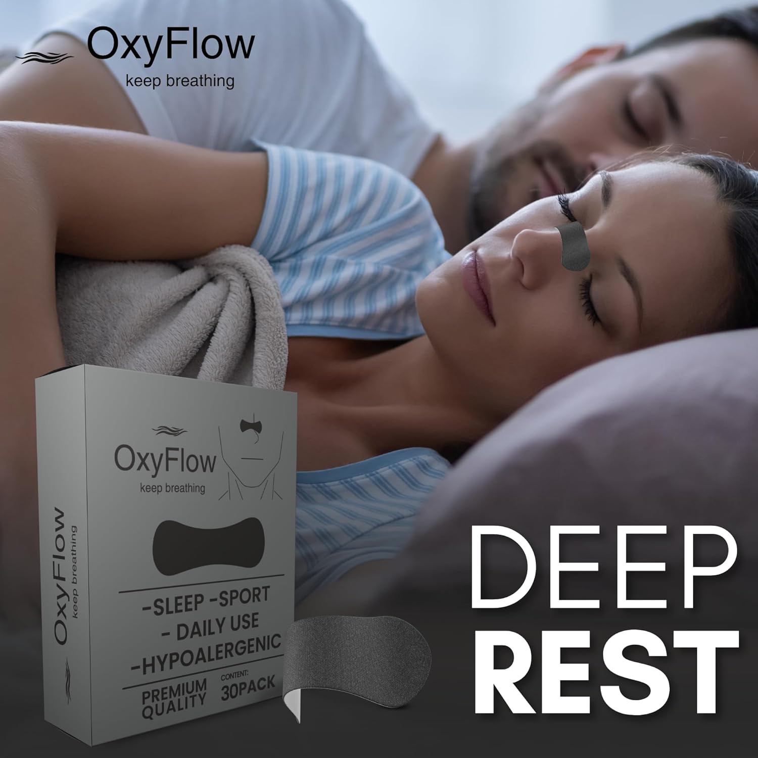 OxyFlow Nasal Strips for Breathing- for Sensitive Skin, Nose Strips for Snoring, Nasal Congestion Relief, Nasal Tape, Breathe Right, Athletic Nasal Strips, Extra Strength, Universal Fit. - Image 3