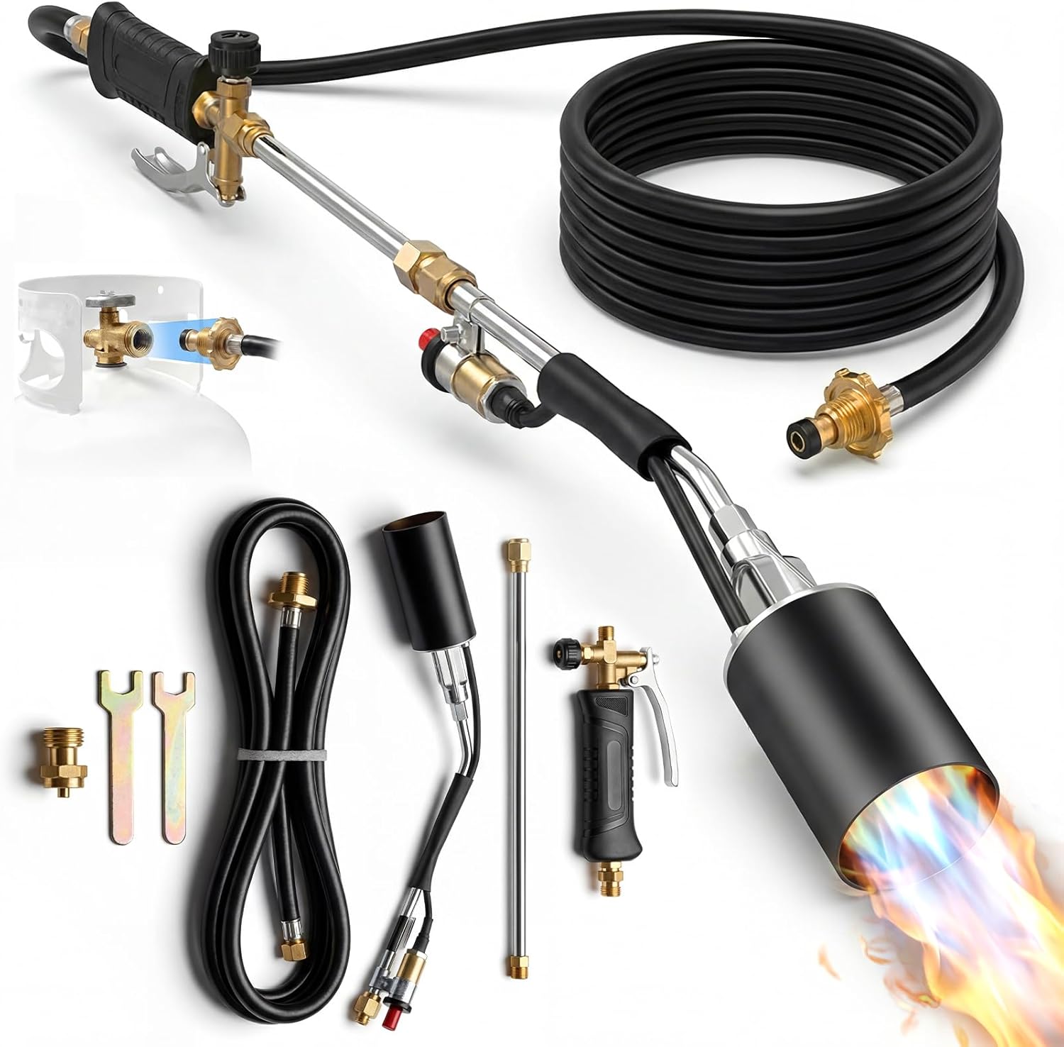 Propane Weed Torch with 14FT Hose, High-Output Weed Burner, Self-Igniter & Turbo Trigger – Adjustable Flame Torch for Weeding, Ice/Snow Melting, Roofing, Asphalt & Road Paint Removal