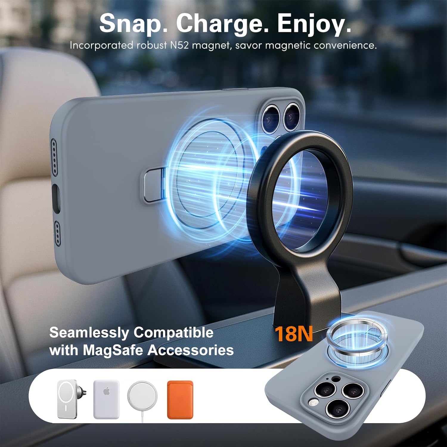 IYH for iPhone 15 Pro Case with Magnetic Invisible Stand 6.1''[Compatible with Magsafe][16FT Military Protection] Liquid Silicone Cases, Gray - Image 3