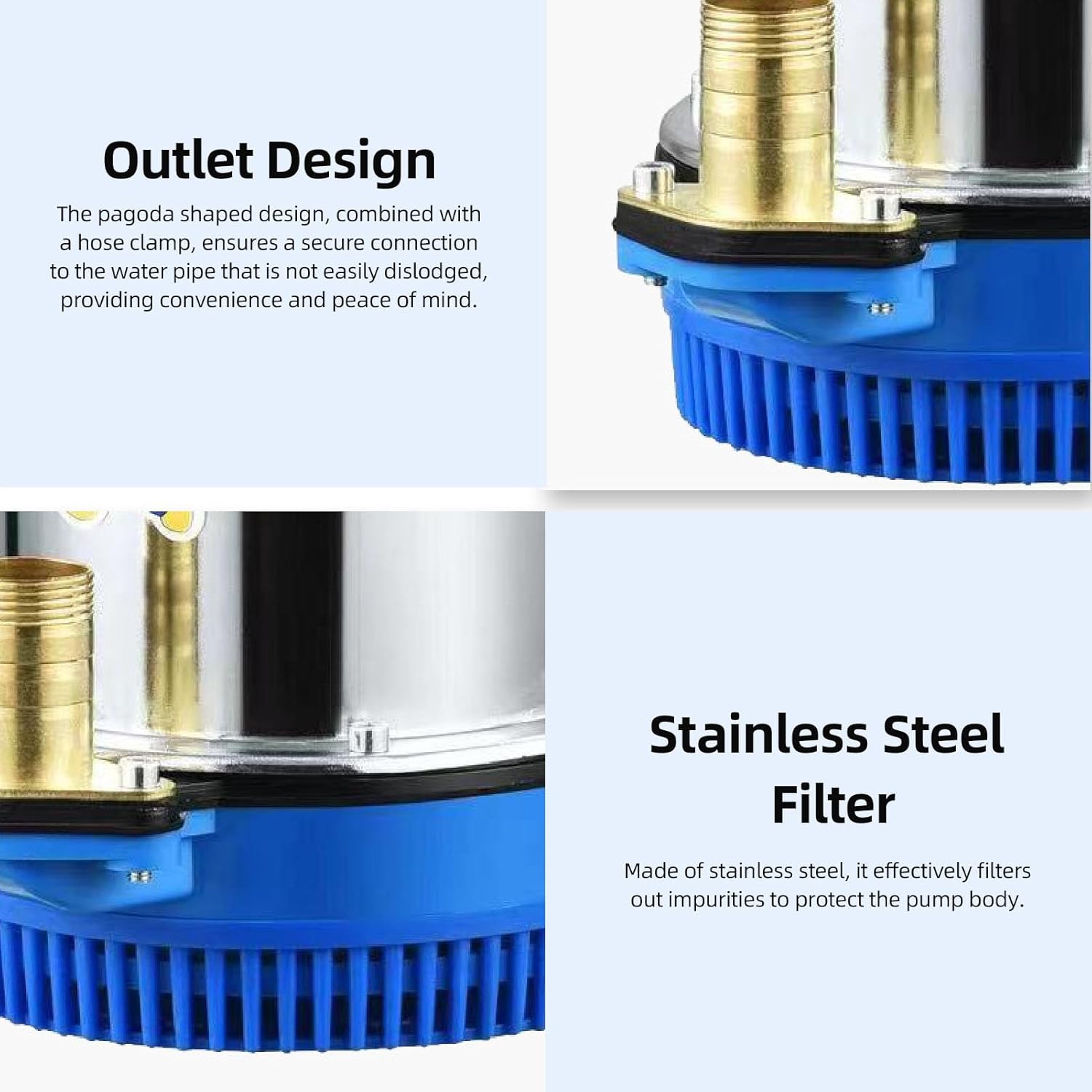 Garosa 12V Submersible Pump, Stainless Steel 180W High with 7m Cable, for Garden Pond Swimming Pool Basement Hot Tub Aquaculture