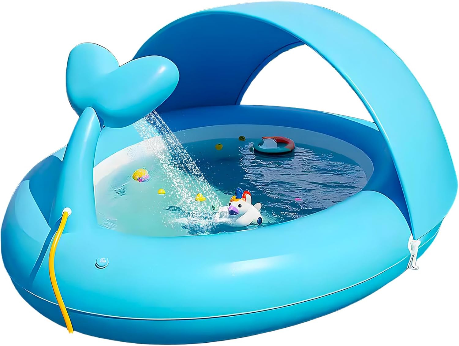 Inflatable Kids Pool with Shower Fountain Blue Whale Sprinkler Pool for Toddlers Portable Kiddie Pool with Detachable Canopy for Children Outdoor Water Play