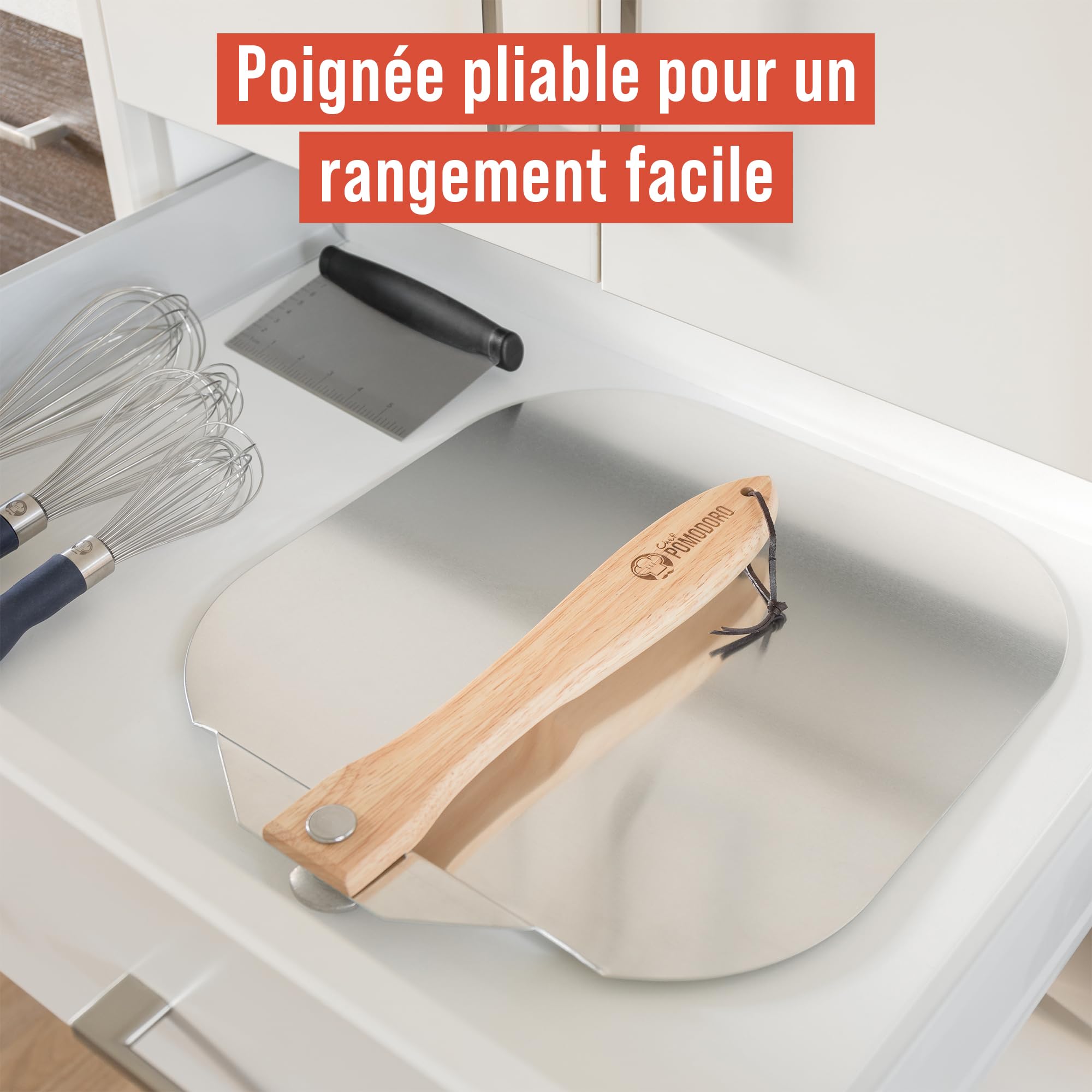 Chef Pomodoro Pelle a Pizza, Spatule Pizza 36,6 cm x 40,6 cm - Pelle Pizza en Aluminium de Haute Qualité - Pelle à Pizza Gourmande - Pizzas, Tarte Flambée