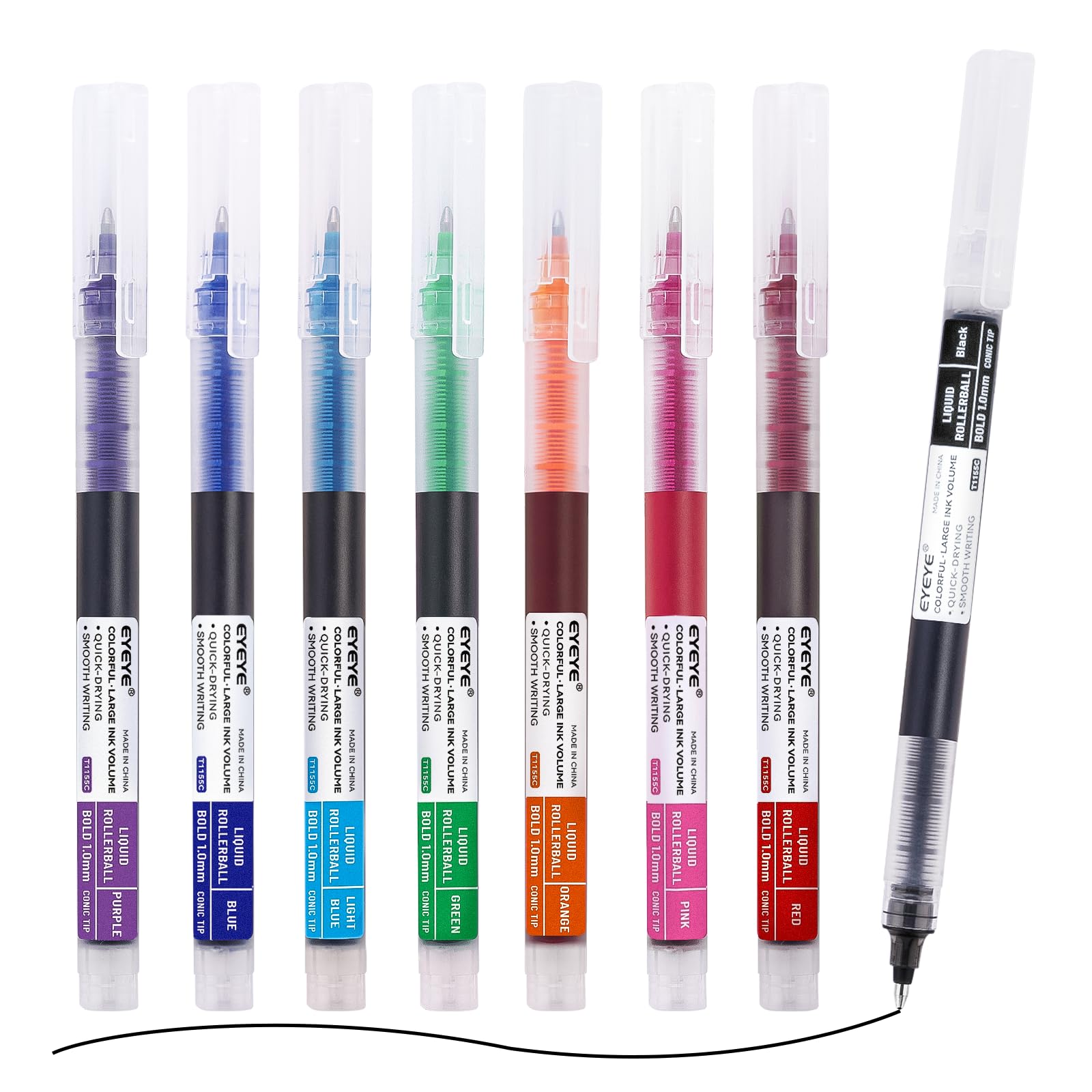 EYEYE 8 Assorted Colours 1.0mm Rollerball Pens Multicolor Bold Point Pen Quick Dry, Liquid Ink Pen Fine Point Smooth Writing Pens for Colouring Journaling, Note Taking, Office, School, Doodling, Gifts