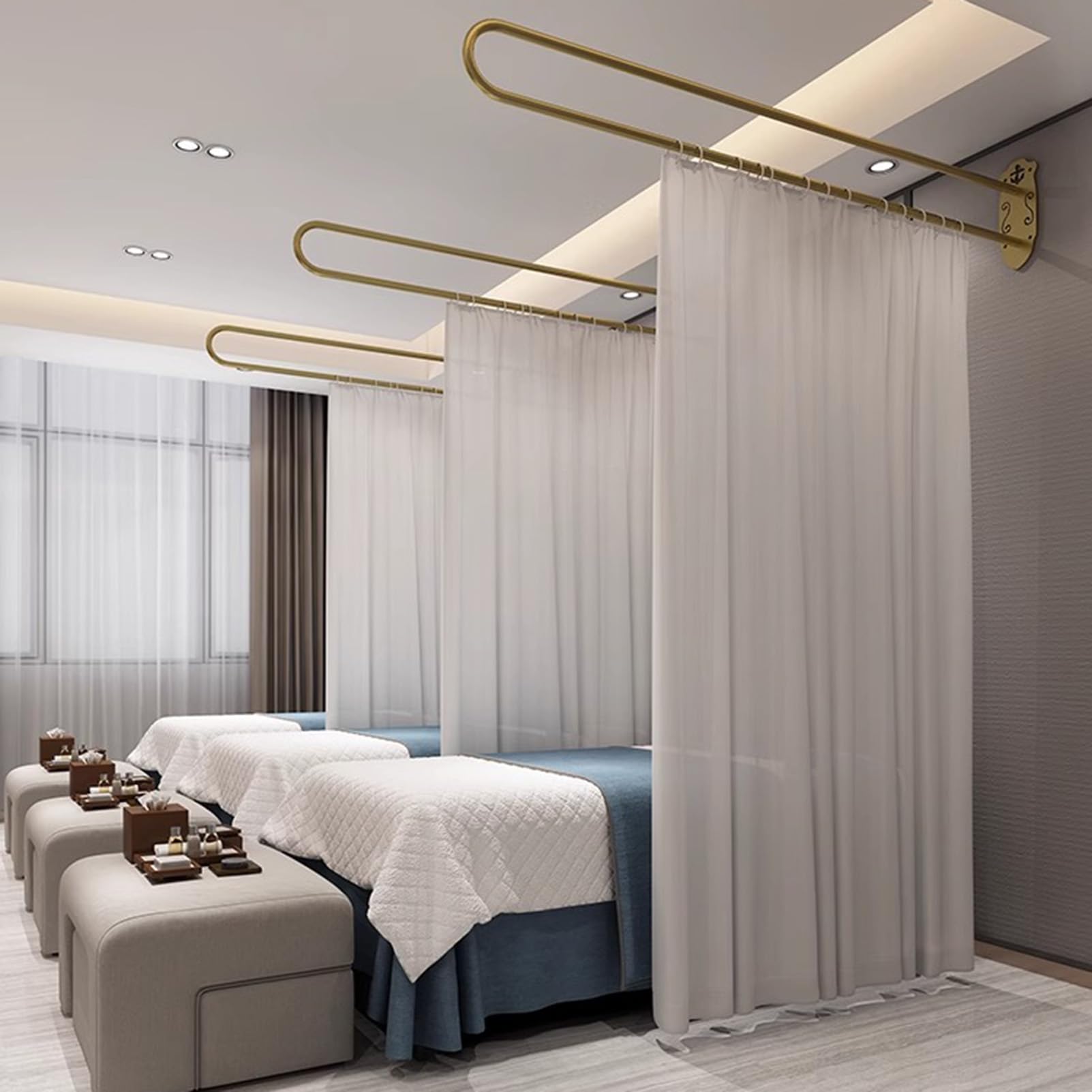 GLDYTVF U-Shape Room Divider Curtain Rod Wall-Mounted Privacy Support Rail for Beauty Salons Clinics and Modern Space Separation Solutions