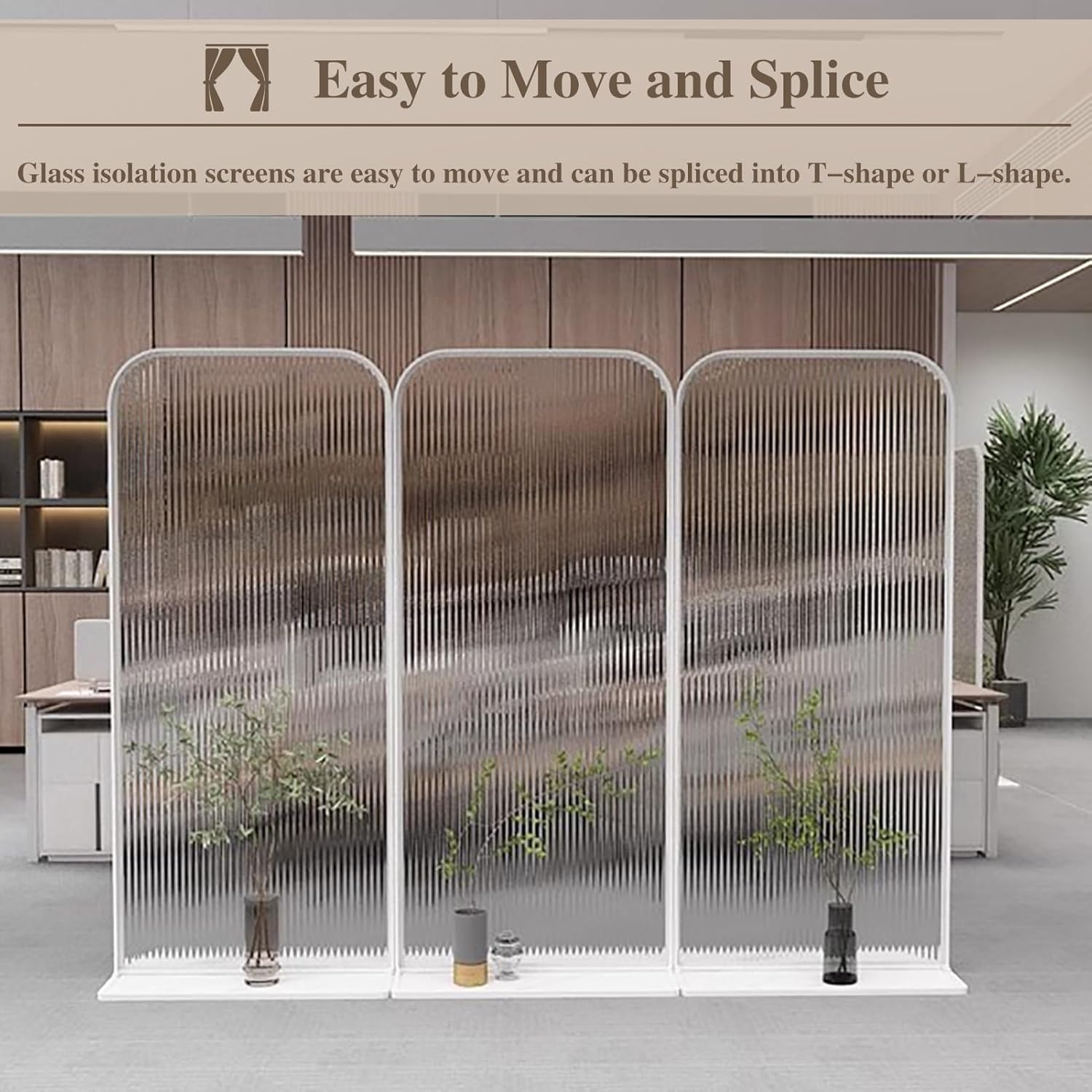 Freestanding 67'' Privacy Glass Screen - Movable Room Divider for Outdoor Patio & Living Room, Stylish Office Partition/Decorative Single Panel (White 60cm)