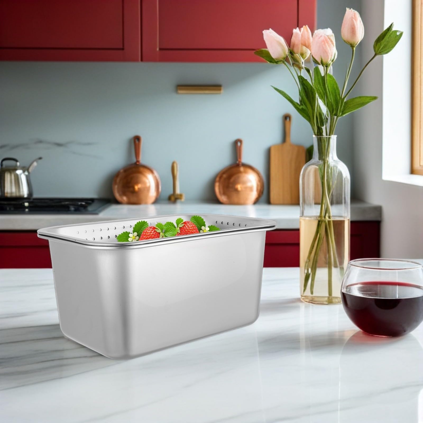 Colador Diseño Ahorra Espacio Rectangular de Acero Inoxidable y Fácil de Limpiar para Fregadero de Cocina Adecuado para Lavar y Escurrir Frutas y Verduras