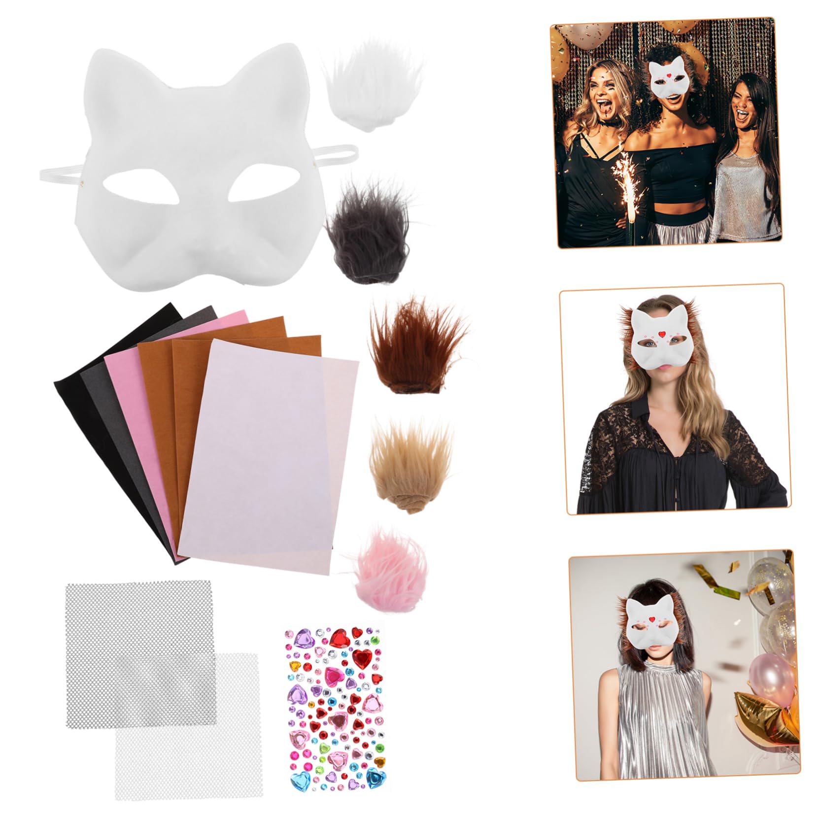 HEMOTON Kit Maschera Gatto - Maschere Vuote Da Dipingere Per Bambini E Adulti Fogli Di Feltro E Strisce Finte Costumi Di Halloween Maschere Di Carnevale